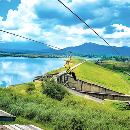 Lush greenery and calm waters at Karapuzha reservoir